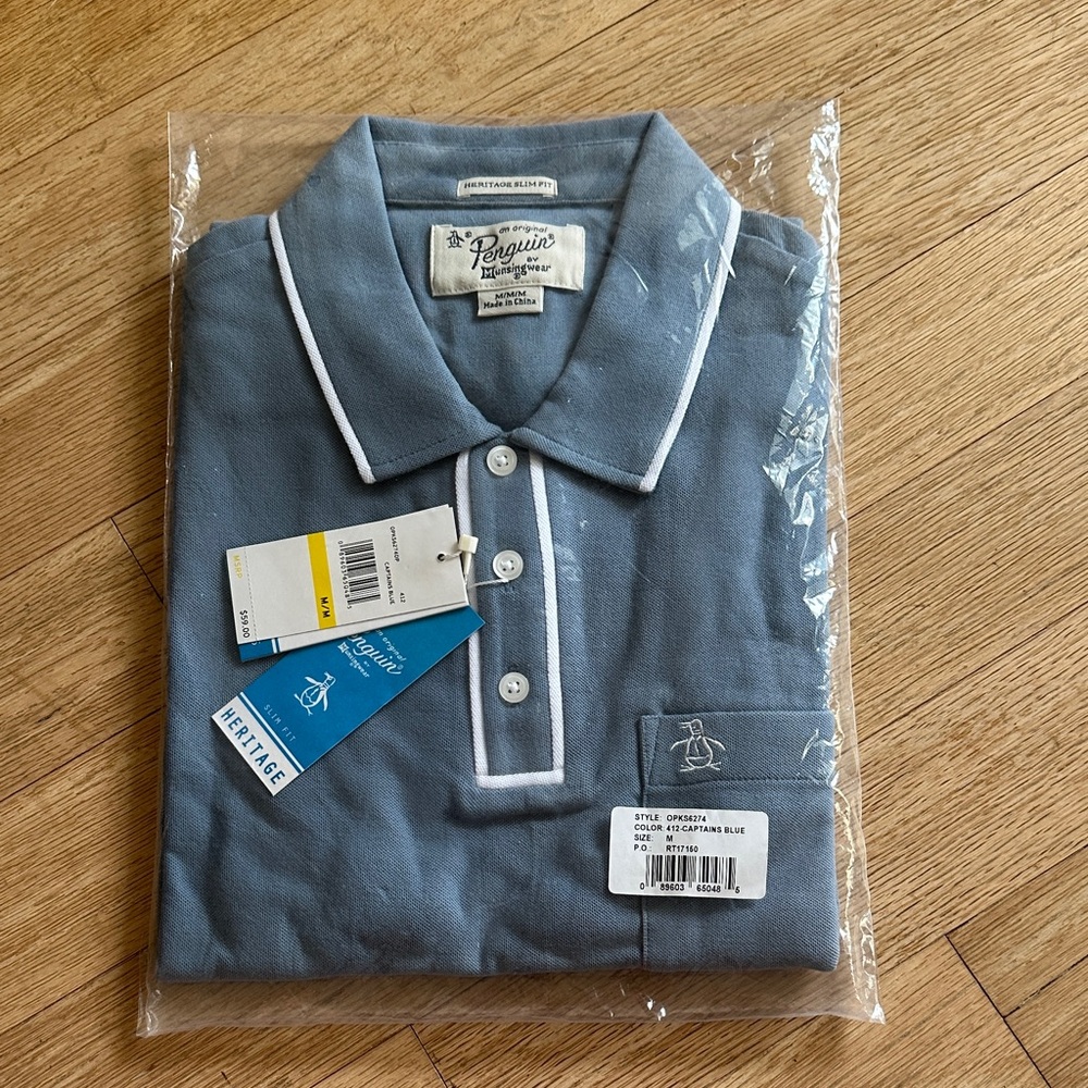 Original Penguin Men’s Captain’s Blue Polo with White Piping